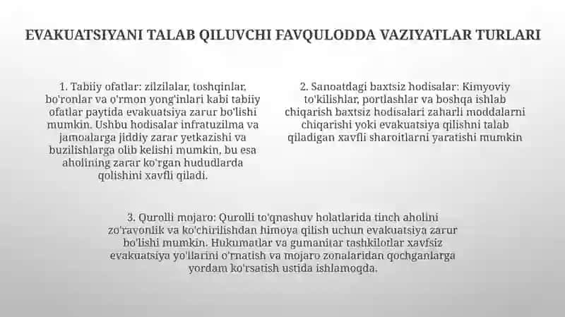 Favqulodda Vaziyat Xavfi Tuĝilganda Va Sodir Bòlganda Aholini Evakuatsiya Qilish 3