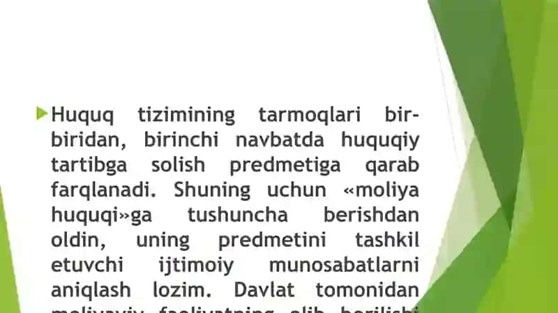 Moliya Huquqi Predmeti, Metodlari, Tizimi va Manbalari 3