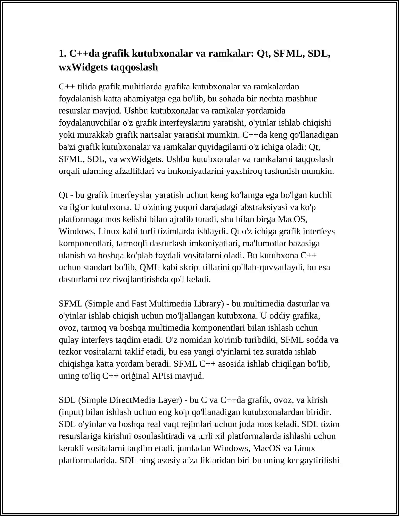 C++GRAFIK MUHITIDA GRAFIK FIGURALARINI YARATISH. INTEGRALLASHGAN DASTURLASH MUHITLAR TARKIBI VA KOMPONENTLARINI TAHLIL QILISH 3