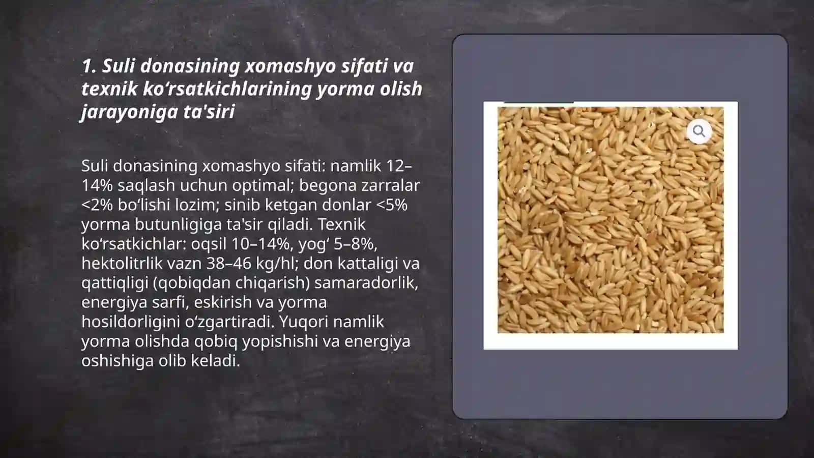 Suli donidan maydalanmagan yorma olish texnalogik jarayonini organish va uskunalarni hisoblash 3