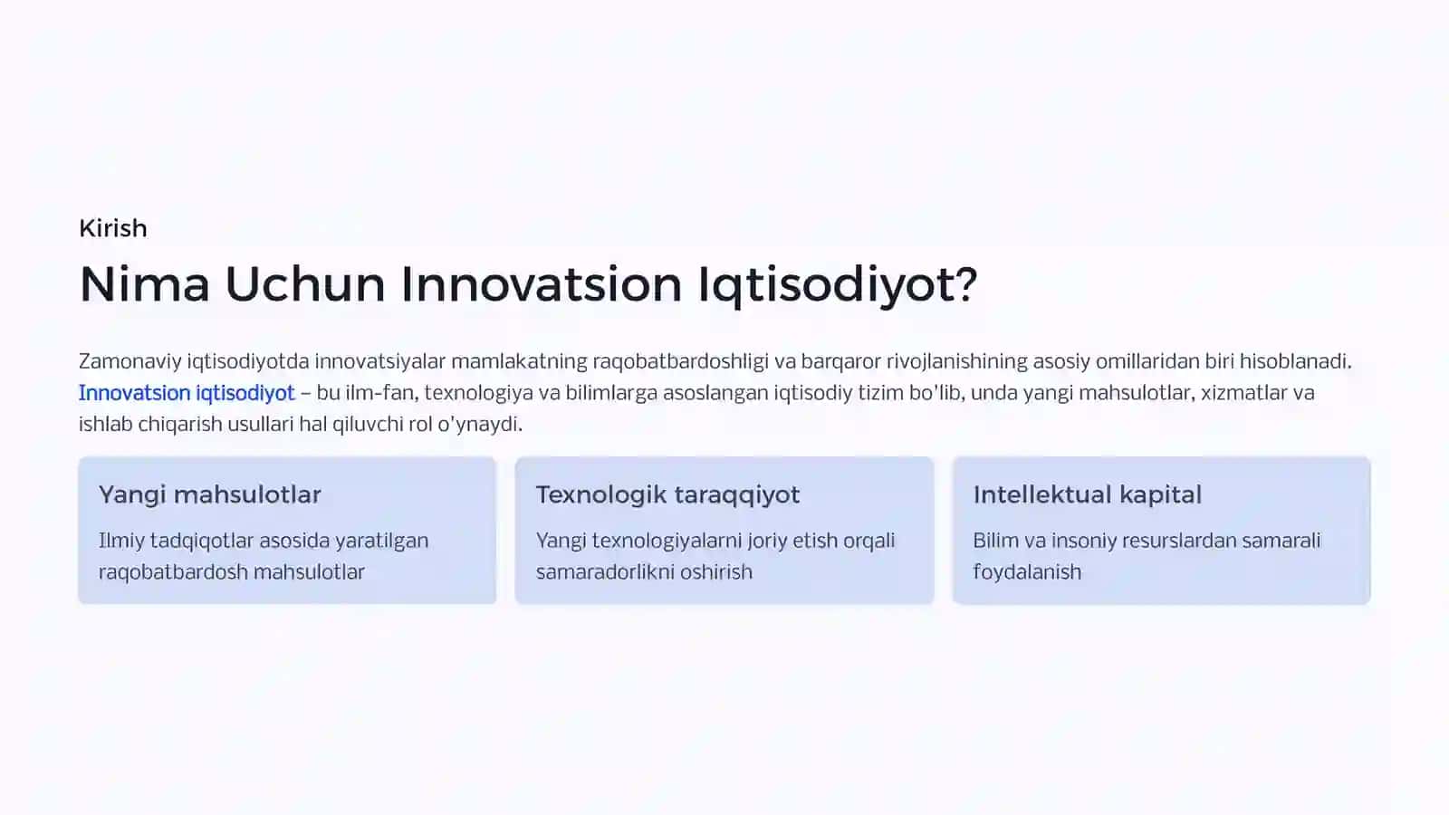 Innovatsion iqtisodiyot ko'rsatkichlarining rivojlanishi va asosiy parametrlari 3