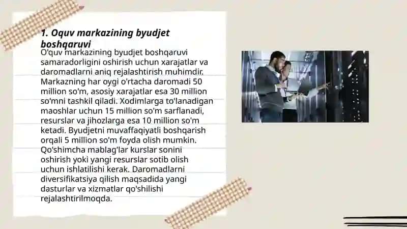 Oʼquv markazidagi moliyaviy muammo va yechimlari 3