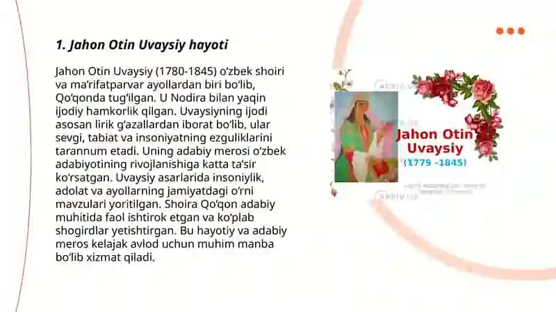 Jahon Otin Uvaysiy va uning qizlar maktabi. Muhammad Sodiq Qoshg‘ariyning ilmiy ijodi 3