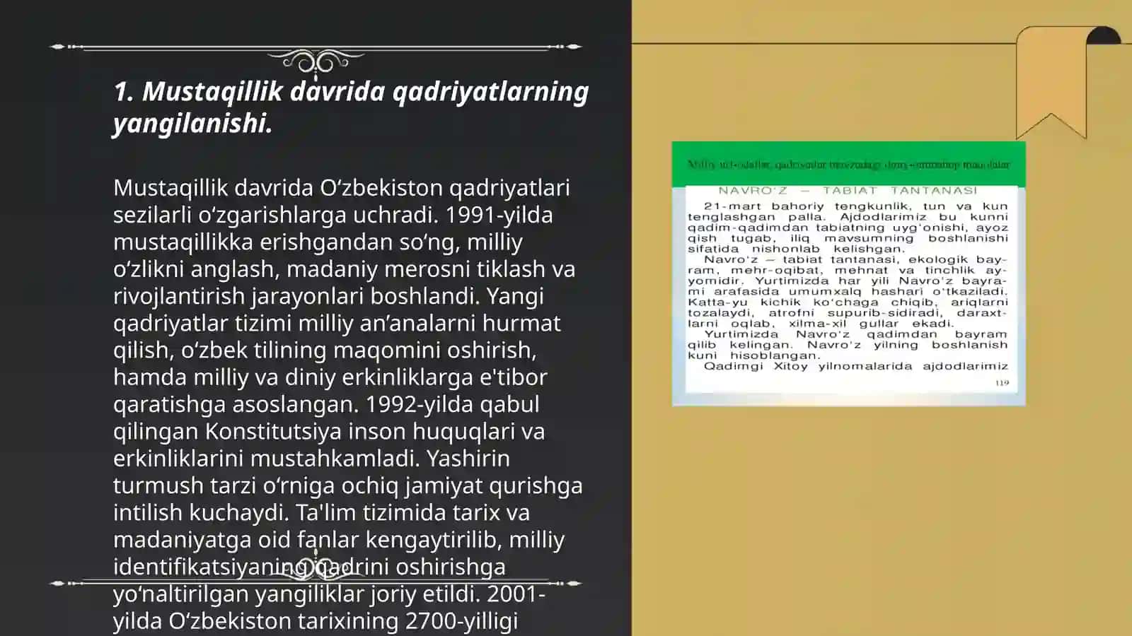 Mustaqil yillarda milliy urf-odatlar, qadriyatlar anʼanalarning qayta tiklanishi 3
