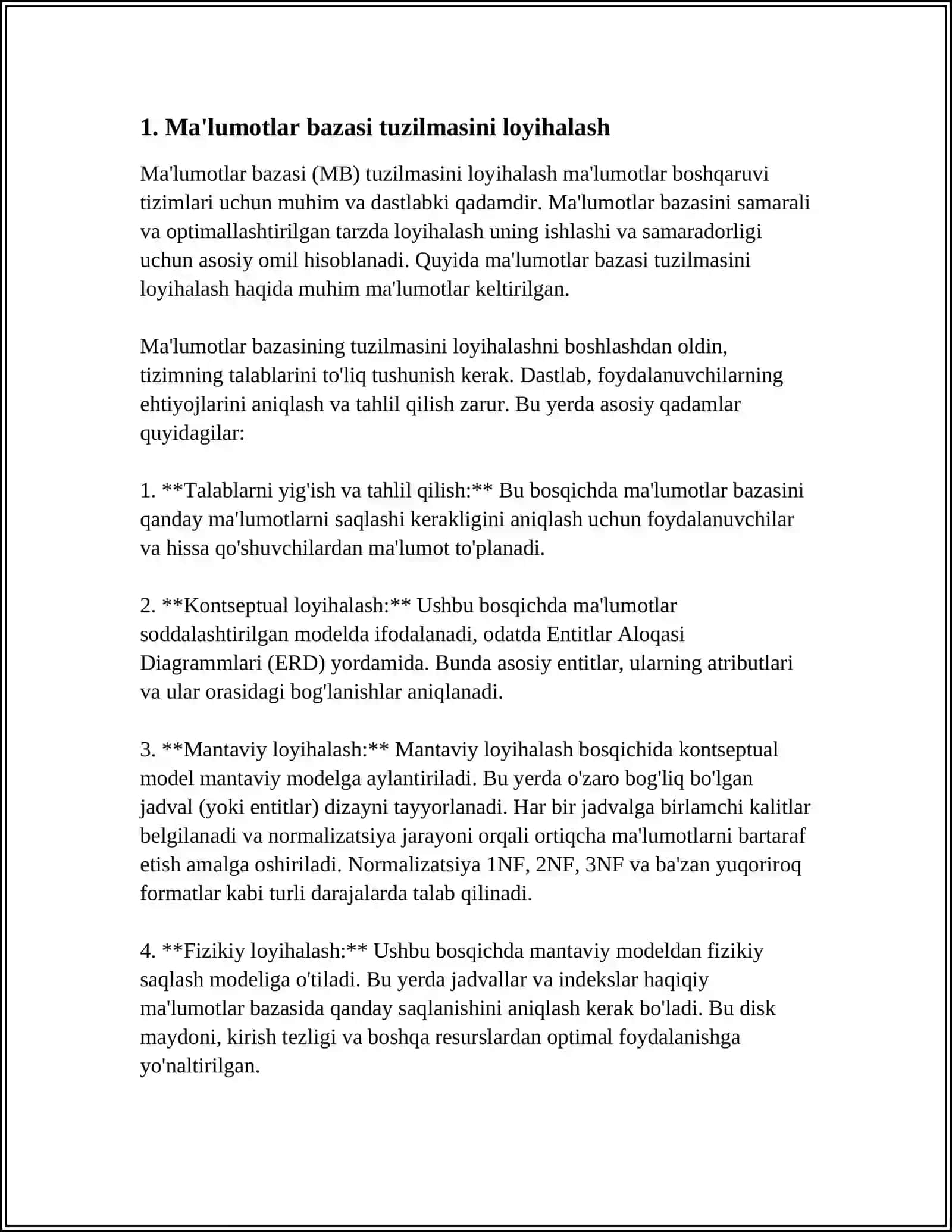 MA’LUMOTLAR BAZASINI BOSHQARISH TIZIMLARIDA “BO‘RDOQICHILIK FERMER XO‘JALIKLARIDA KUNLIK OZUQA VA YEM XASHAKLARNING TAQSIMLANISHI” MASALASIGA MA’LUMOTLAR BAZASIN YARATISH 3