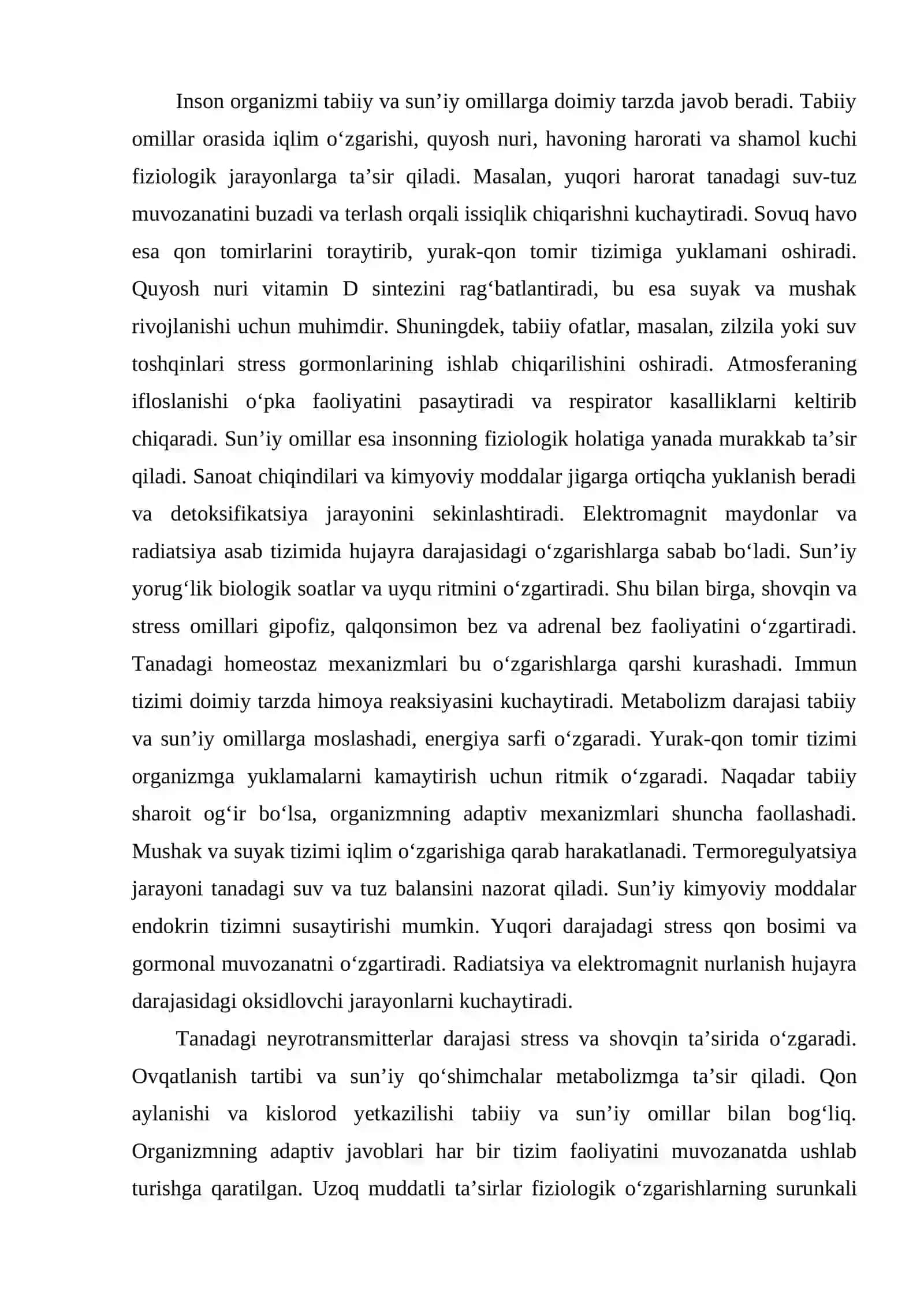 TABIIY VA SUN’IY OMILLAR TA’SIRIDA İNSON ORGANIZMIDA SODIR BO‘LADIGAN FIZIOLOGIK O‘ZGARISHLAR 3