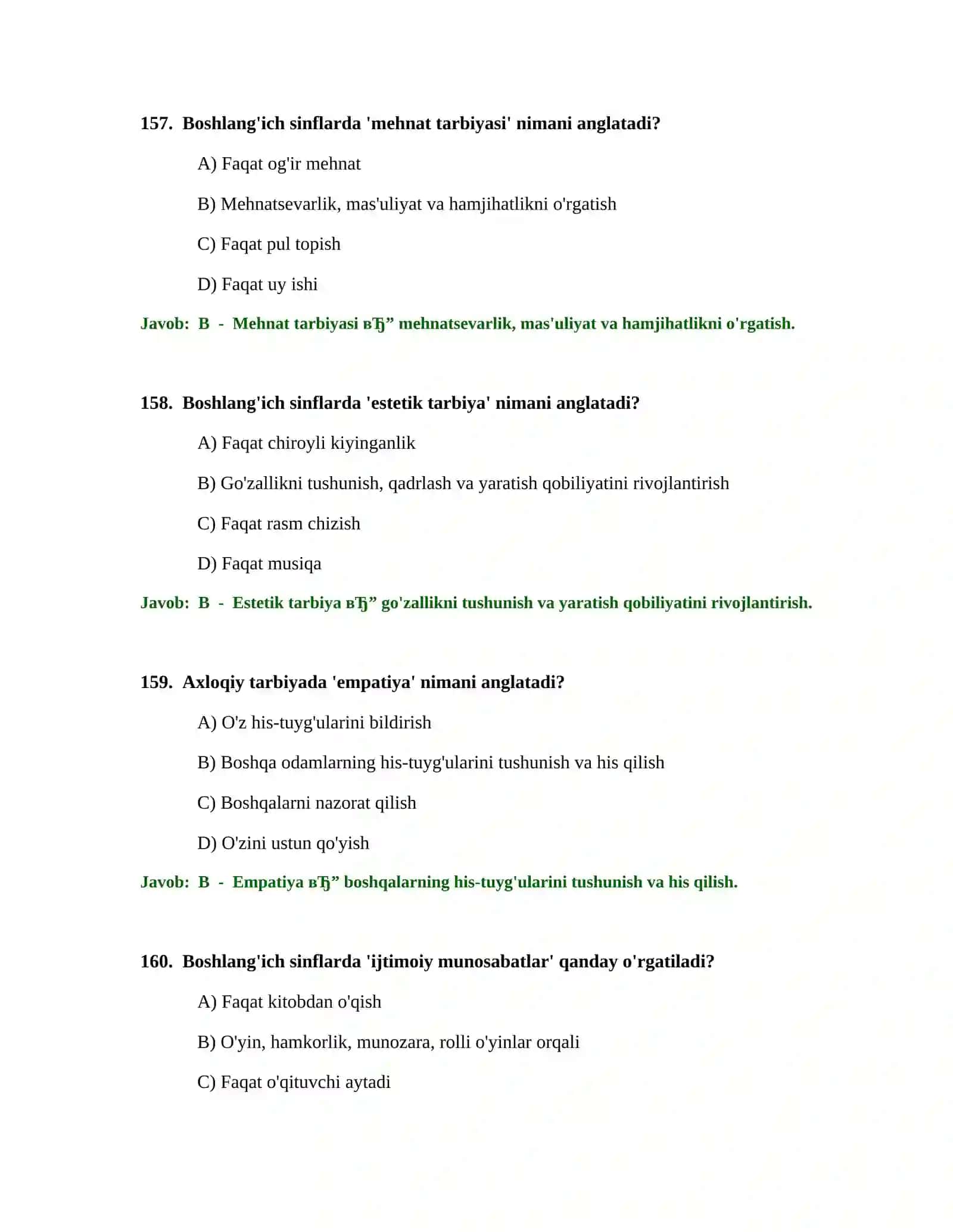 BOSHLANG'ICH TA'LIM O'QITUVCHISI TEST SINOVLARI 3