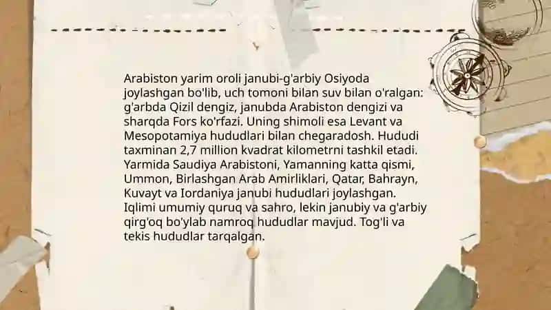 Arabiston yarim orolining geografik holati 3
