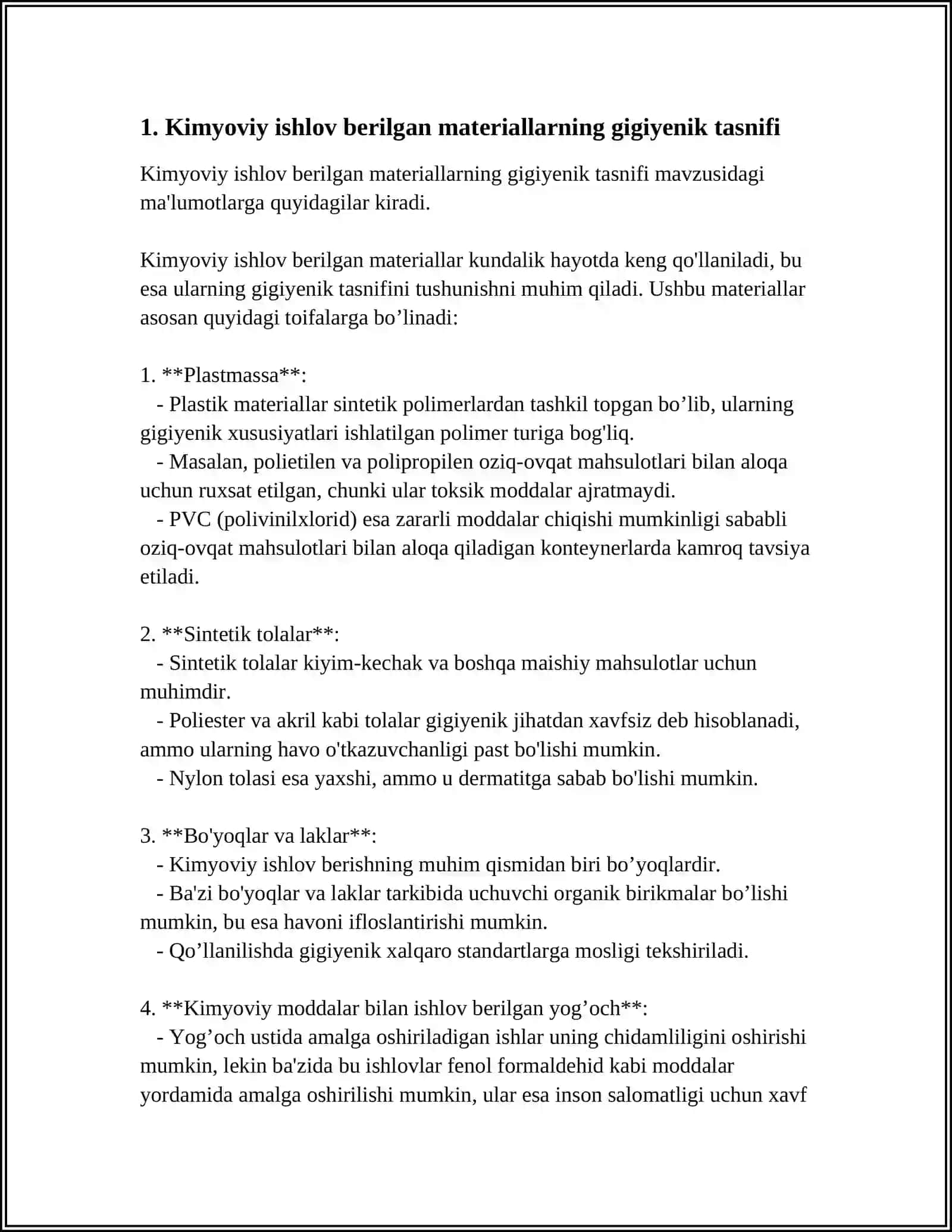 KIMYOVIY ISHLOV BERILGAN MATERIALLARNING GIGIYENIK KOʻRSATKICHLAR VA ELEKTR XUSUSIYATLARINI SOLISHTIRISH 3