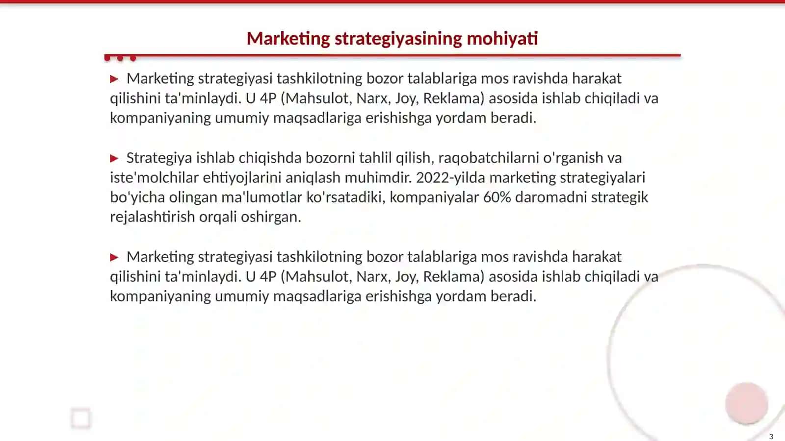 Marketing strategiyasi va bozorni o'rganish 3