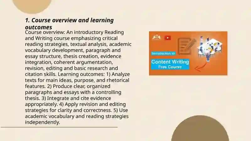 Introduction to the Course: Reading and Writing (English) 3