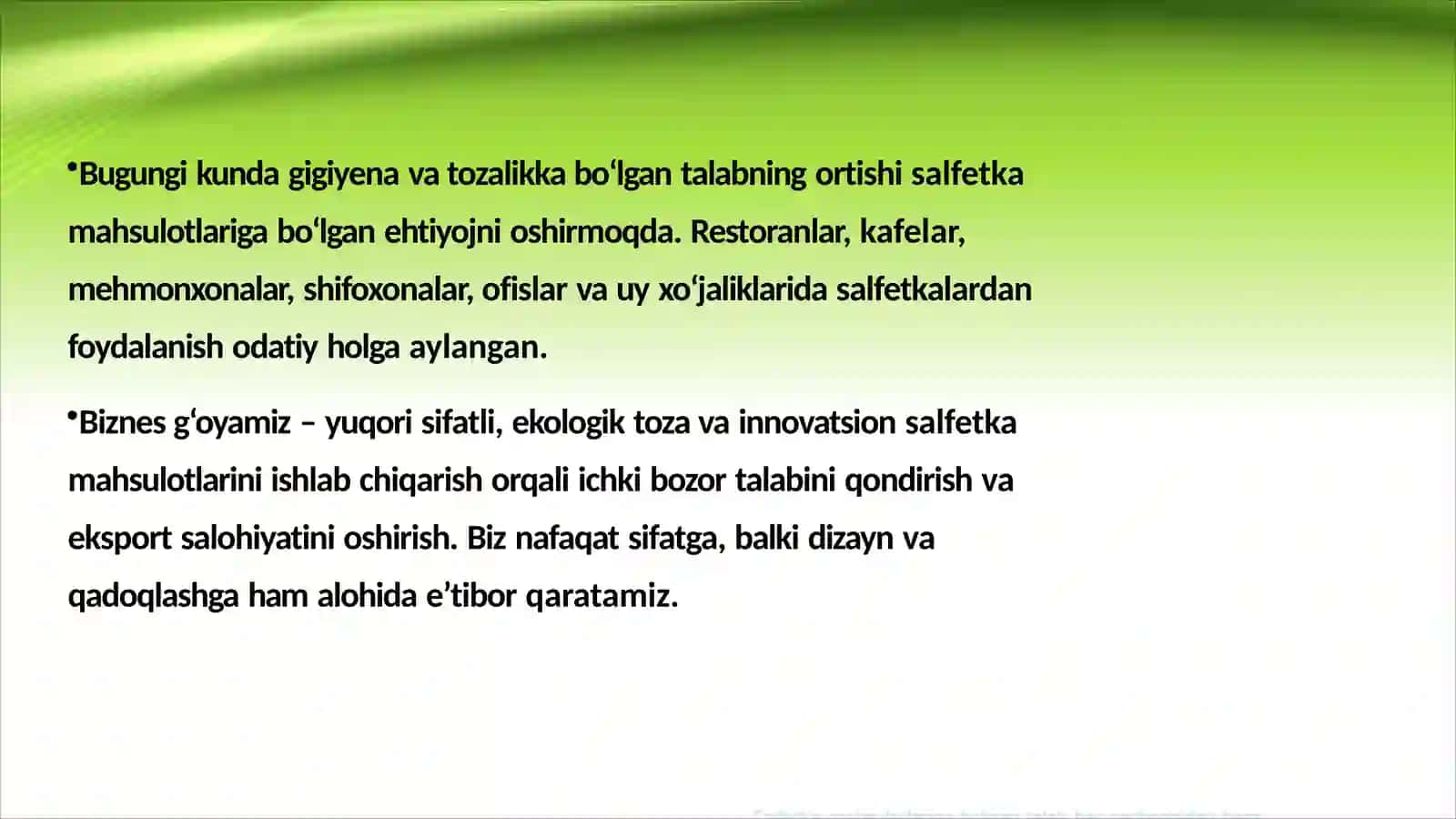 Salfetka Ishlab Chiqarish Biznes Rejasi: Yangi Bosqichga Qadam (100 millionlik loyiha ishi) 3