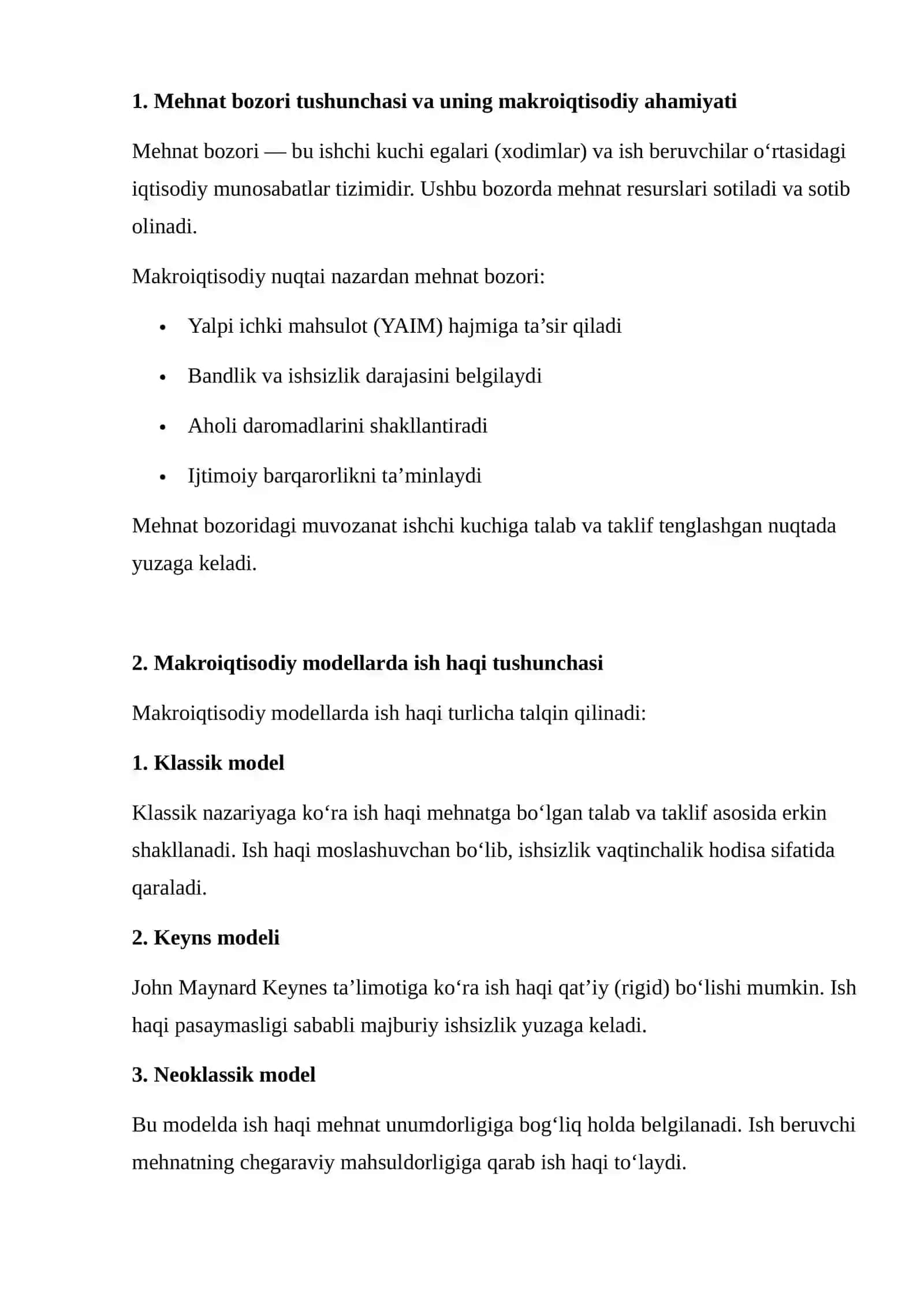 Mehnat bozori makroiqtisodiy modellarda ish haqining turlari va mohiyati 3