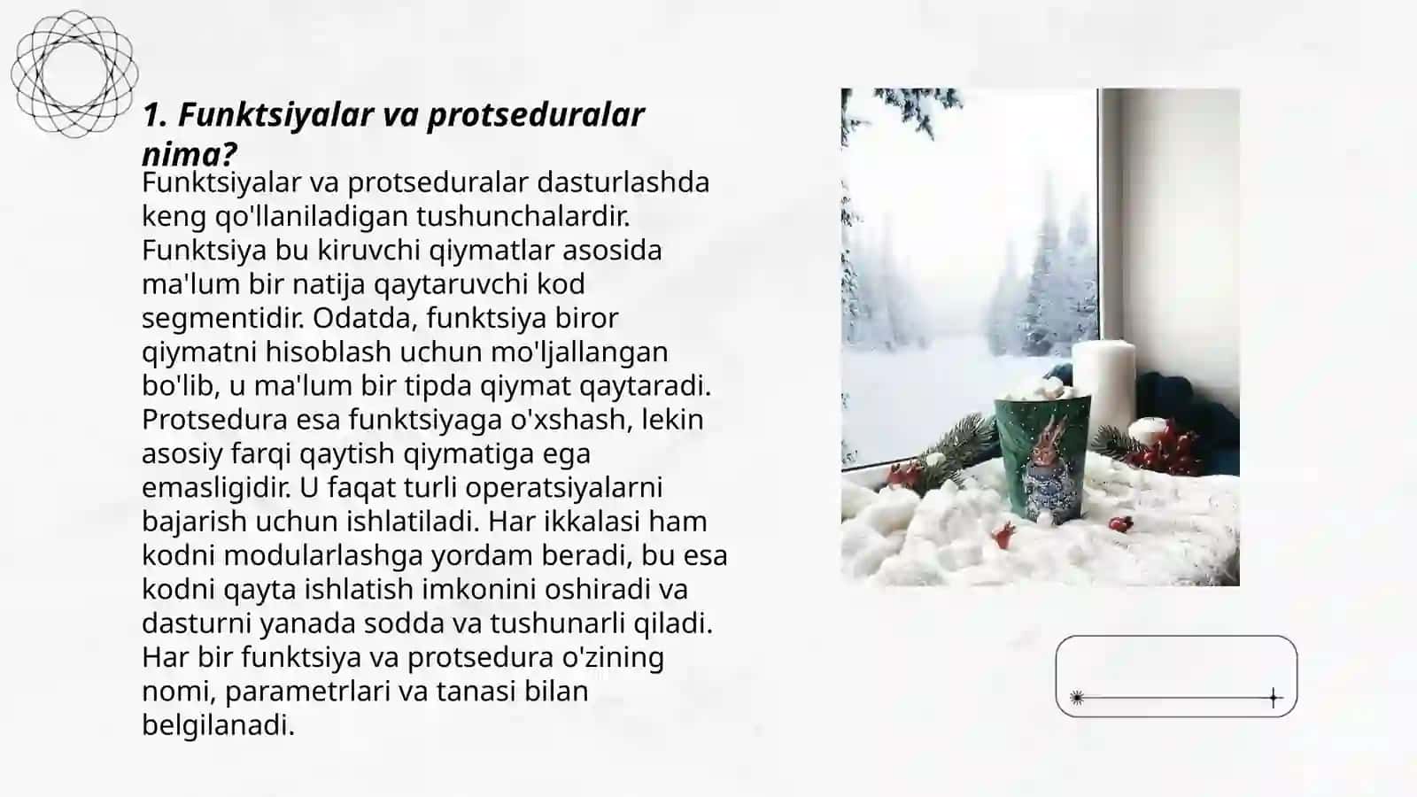Funktsiyalar va protseduralar 3