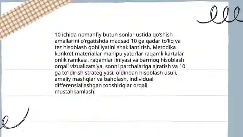 10 va 100 ichida nomanfiy butun sonlar ustida arifmetik amallarni oʻrgatish metodikasi 3
