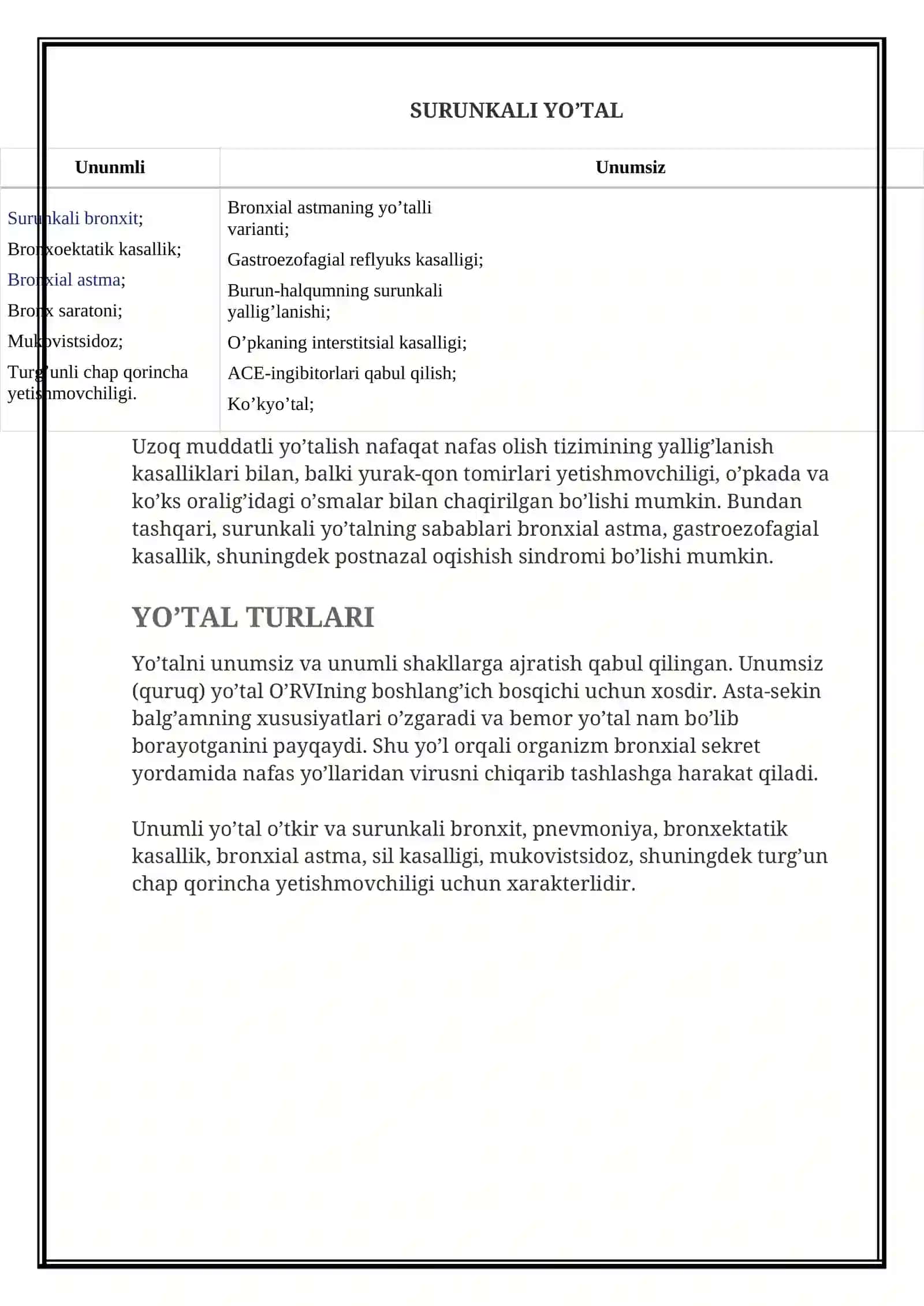 Yo'tal qo`zg`atuvchisi - Bolalarda va kattalarda. Yuzaga kelish sabablari, Yo'talga qarshi dorilar va xalq tabobati 3