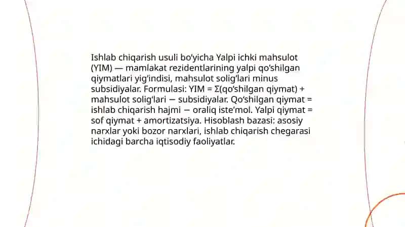 Yalpi ichki mahsulotni ishlab chiqarish usulida hisoblash 3