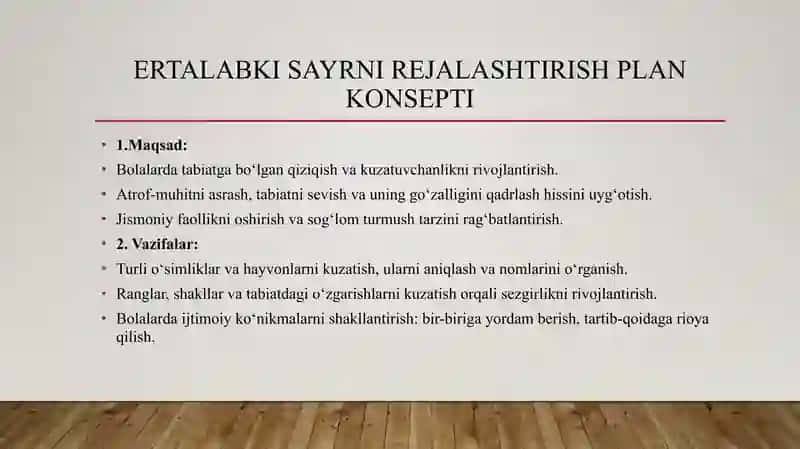 Ertalabki sayrni rejalashtirish plan konseptini tuzish 3