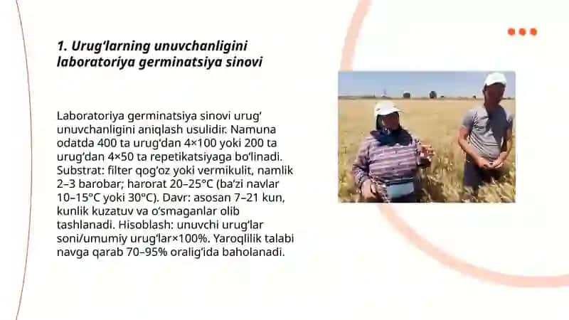 Urugʻlarning unuvchanligini laboratoriya germinatsiya sinovi 3
