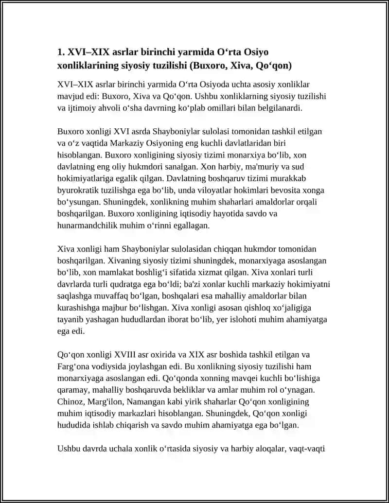 XVI-XIX ASRLAR BIRINCHI YARMIDA OʻRTA OSIYODAGI IJTIMOIY- SIYOSIY AHVOL 3