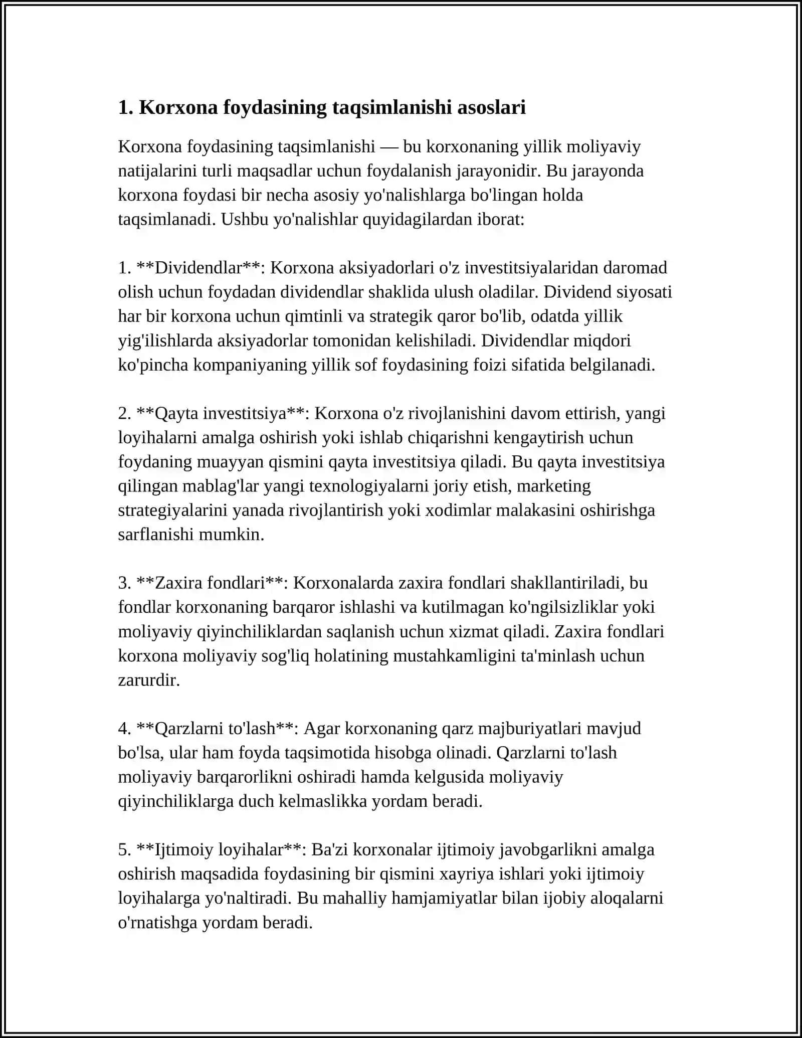 KORXONA FOYDASINING TAQSIMLANISHI VA ISHLATILISHI 3