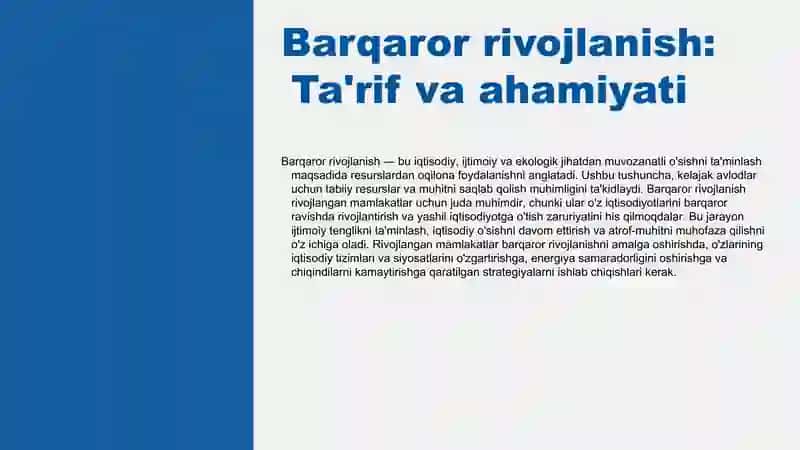 Barqaror rivojlanish: Ta'rif va ahamiyati 3