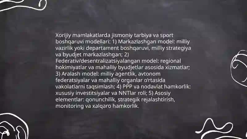 Xorijiy mamlakatlarda jismoniy tarbiya va sport ishlarni boshqarish tizimi 3