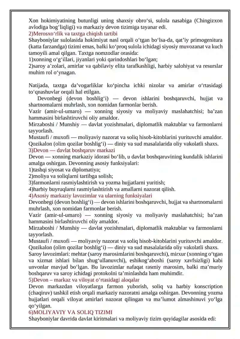 Shayboniylar davrida xonlik instituti va ma'muriy tuzilishi 3