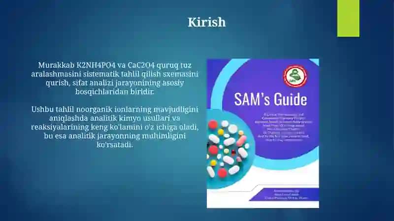 Murakkab K2NH4PO4 va CaC2O4 quruq tuzlar aralashmasining tizimli taxlil chizmasi 3