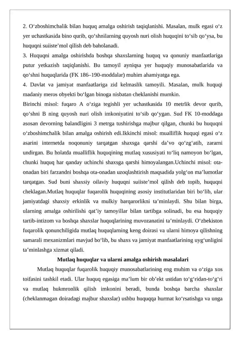 Mutlaq huquqlar va ularni amalga oshirish masalalar 3