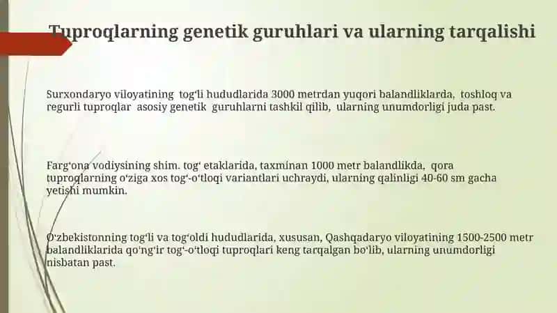 Oʻzbekistonning togʻ va togʻ oldi mintaqasi tuproqlari geografiyasi va uni muhofaza qilish. 3