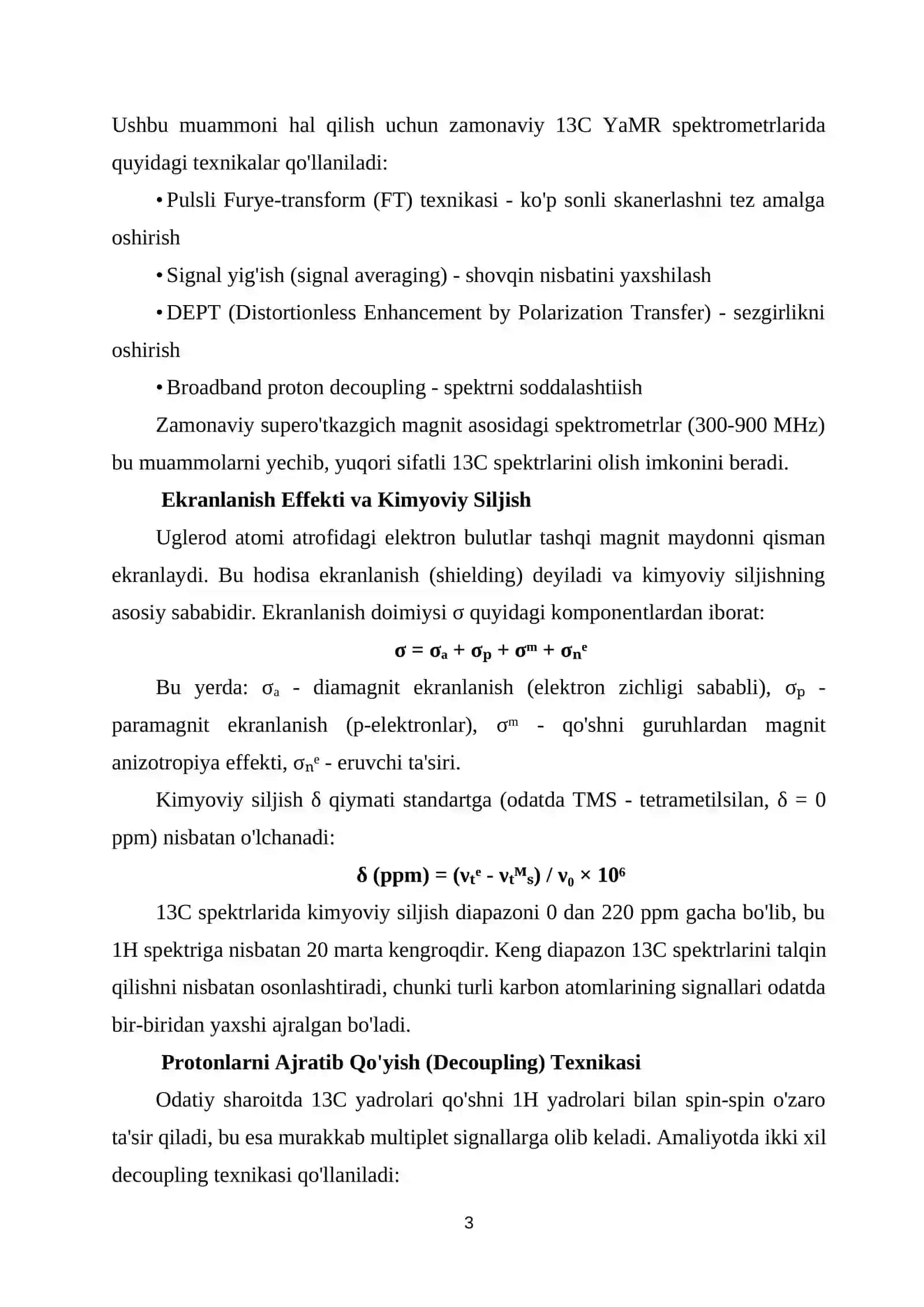 13C YaMR spektrlari asosida organik birikmalar tuzilishini tahlil qilish. 3