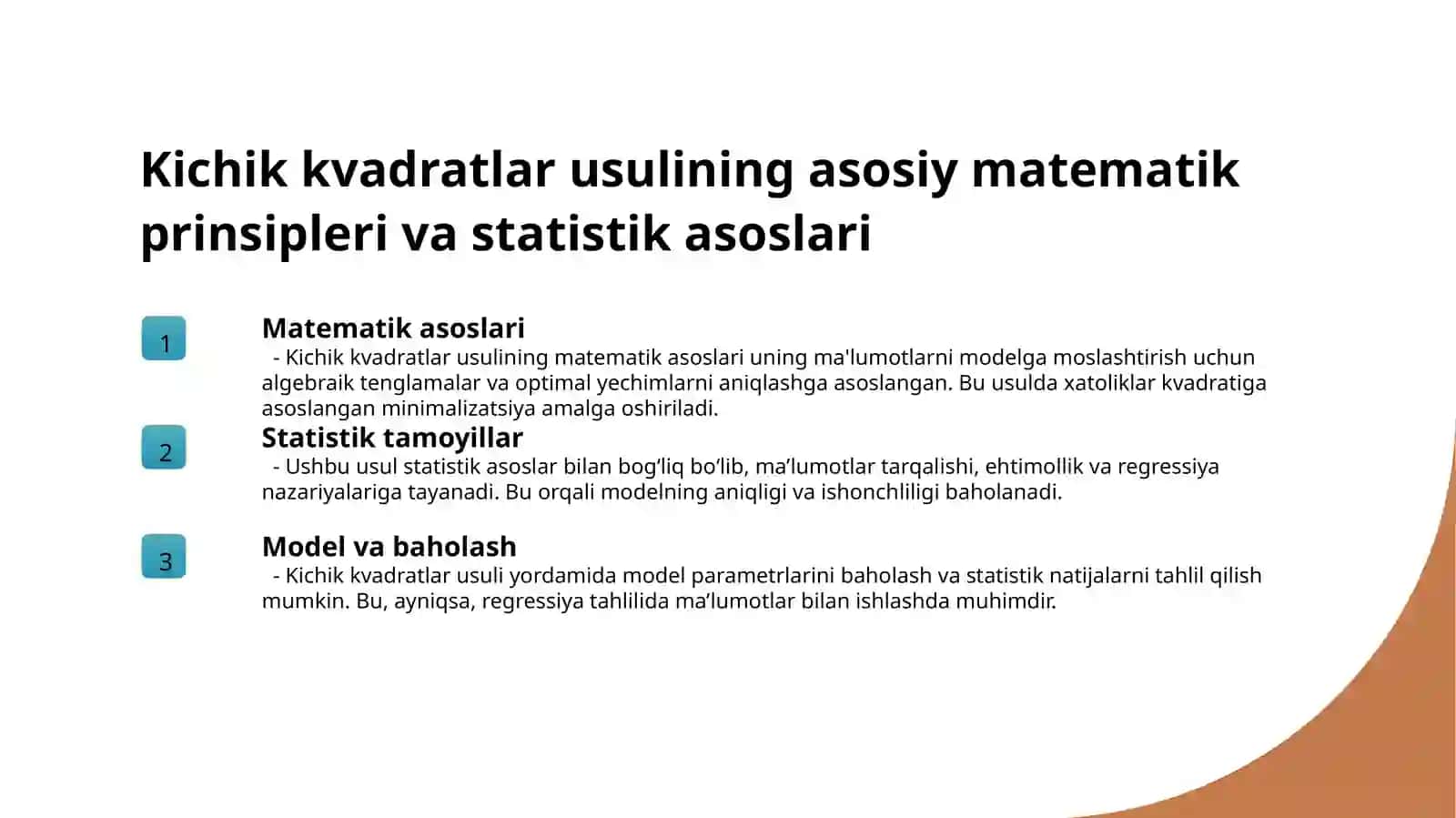 Kichik kvadratlar usulining baholash hususiyatlari 3