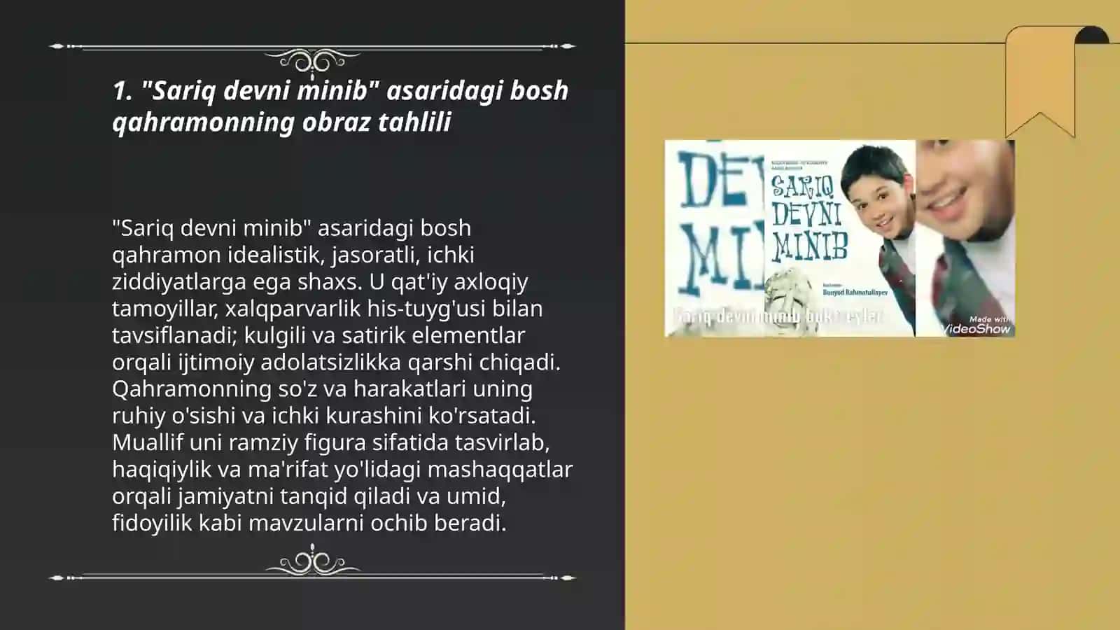 Sariq devni minib asari asosida mustaqil ish 3