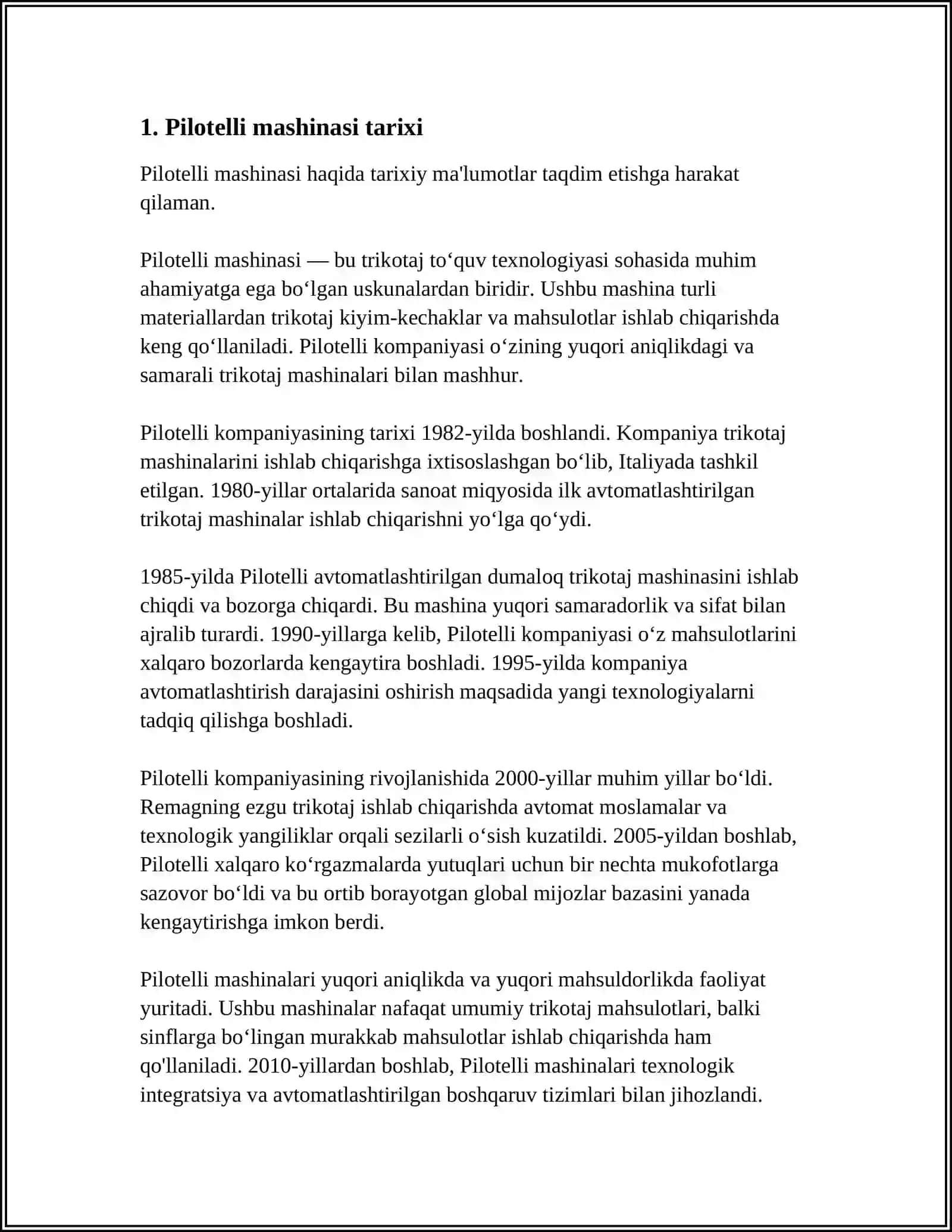 PILOTELLI MASHINASI HAQIDA TOʻLIQ MAʼLUMOT 3