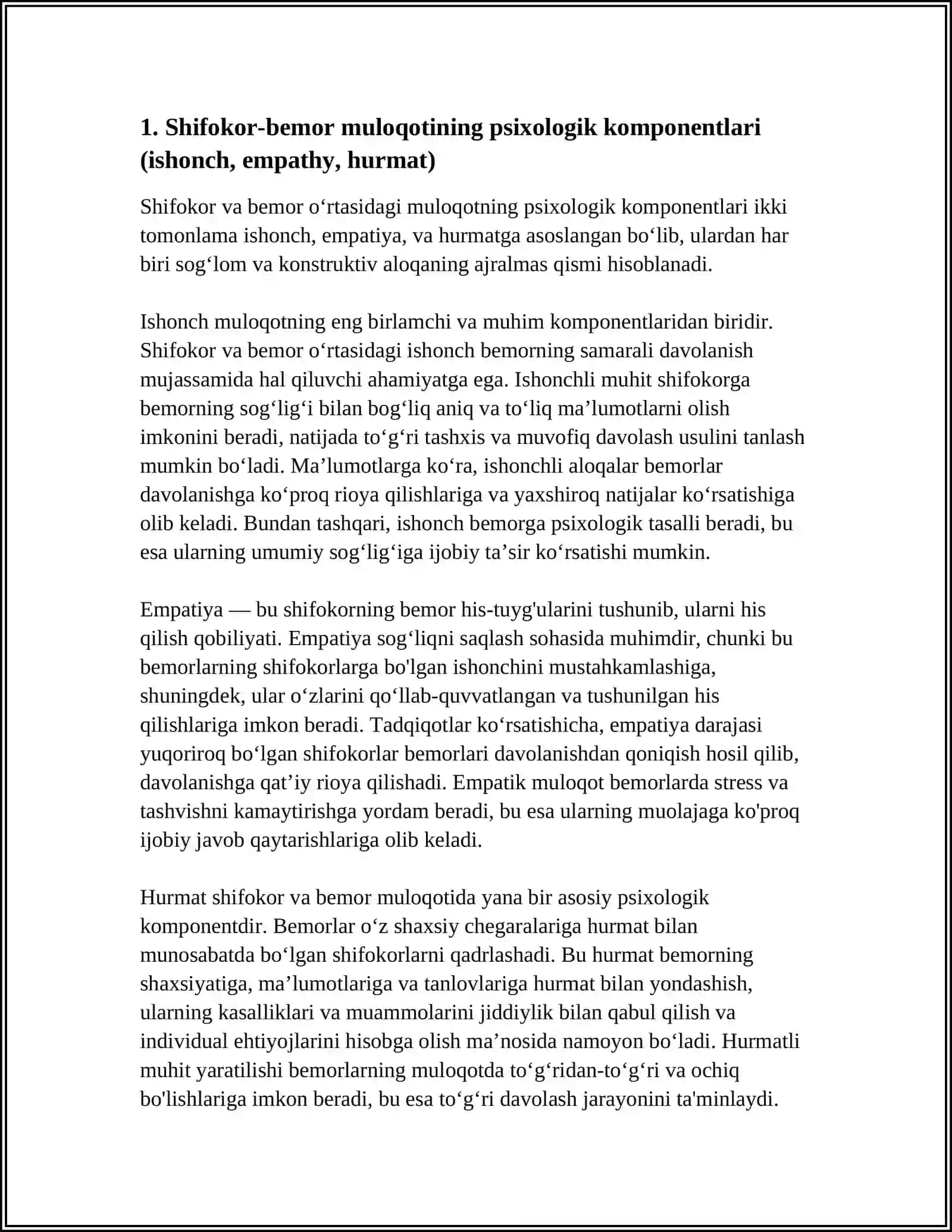 MULOQOT:SHIFOKOR VA BEMOR MULOQOTINING PSIXOLOGIK XUSUSIYATLARI 3
