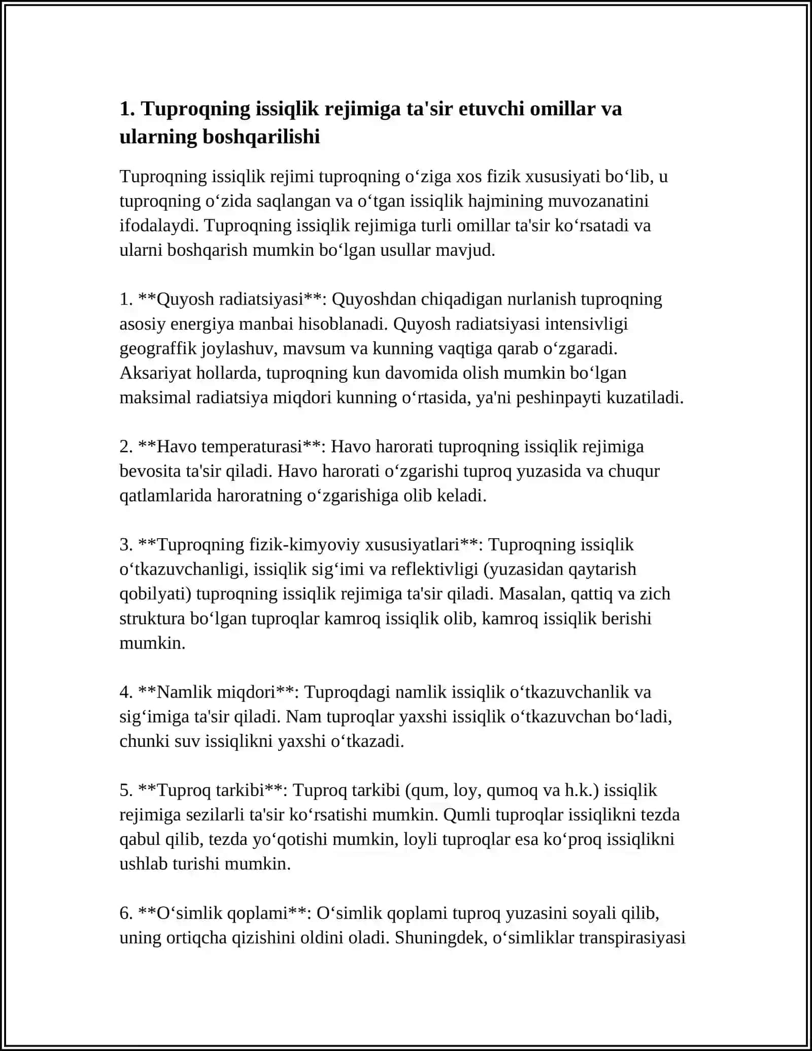 TUPROQNING ISSIQLIK REJIMINI BOSHQARISH USULLARINI O‘RGANISH 3
