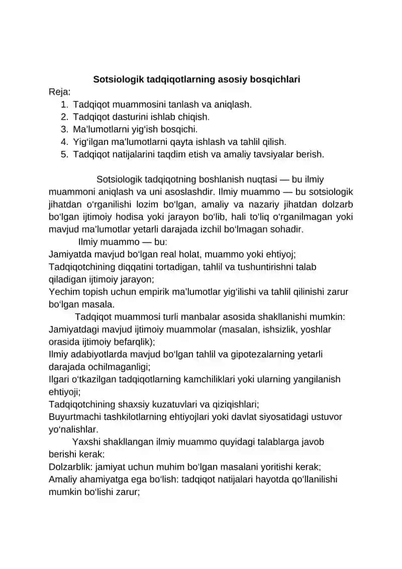 Sotsiologik tadqiqotlarning asosiy bosqichlari 3