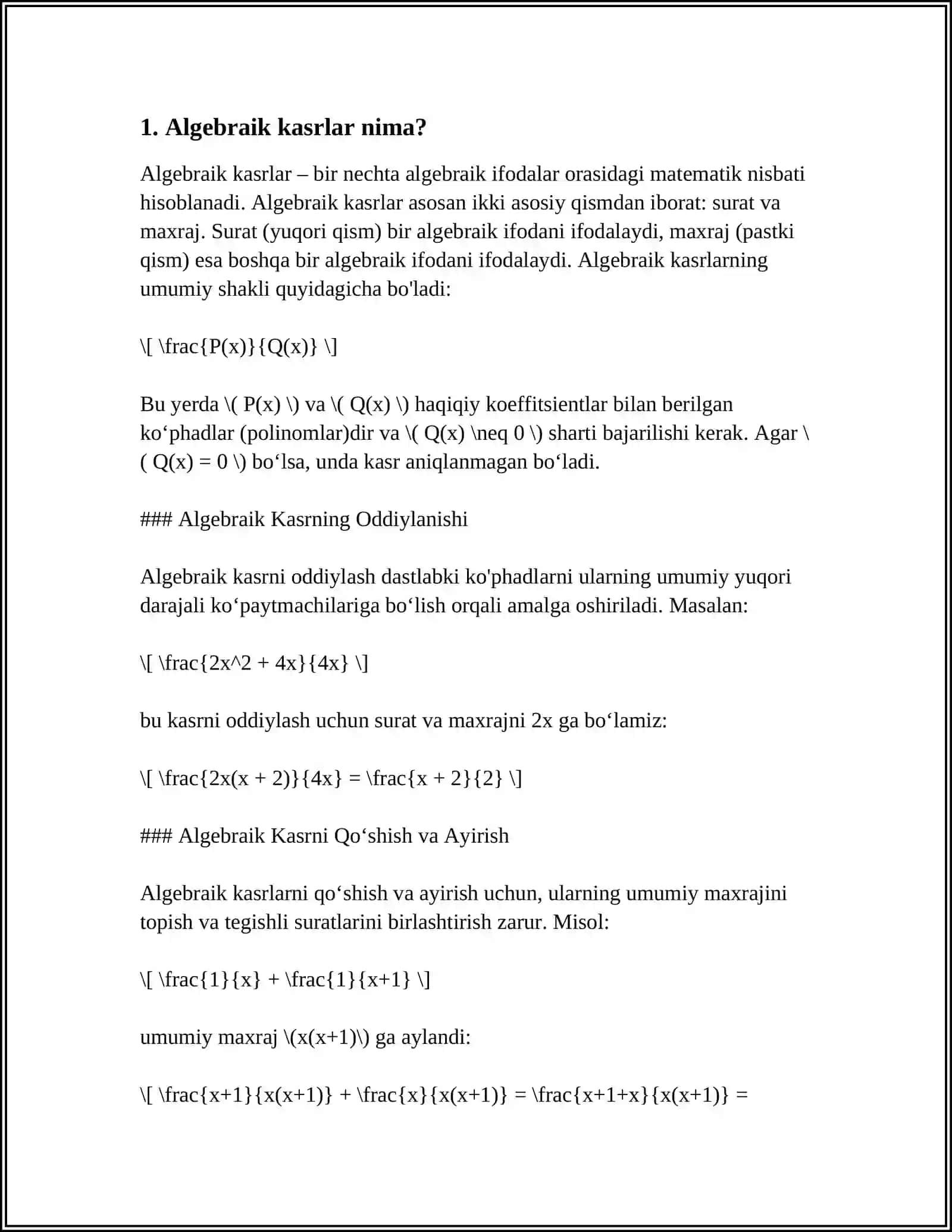 Algebraik kasrlar 3