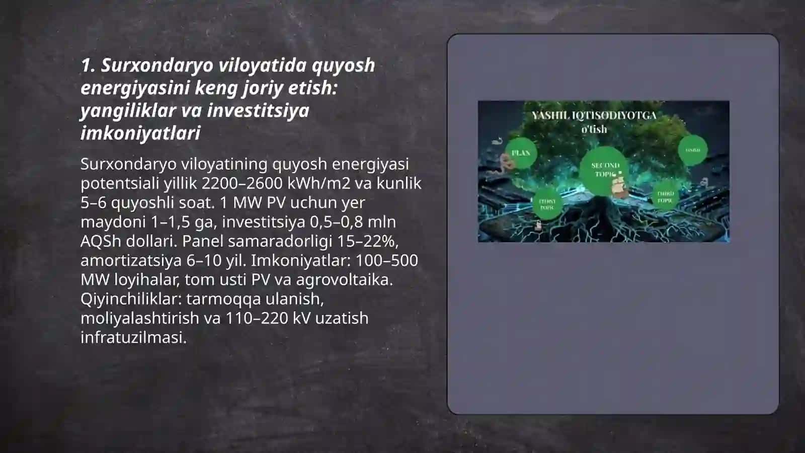 Surxondaryo viloyatida yashil iqtisodiyotga oʻtishdagi yangiliklar, qiyinchiliklar va imkoniyatlar 3