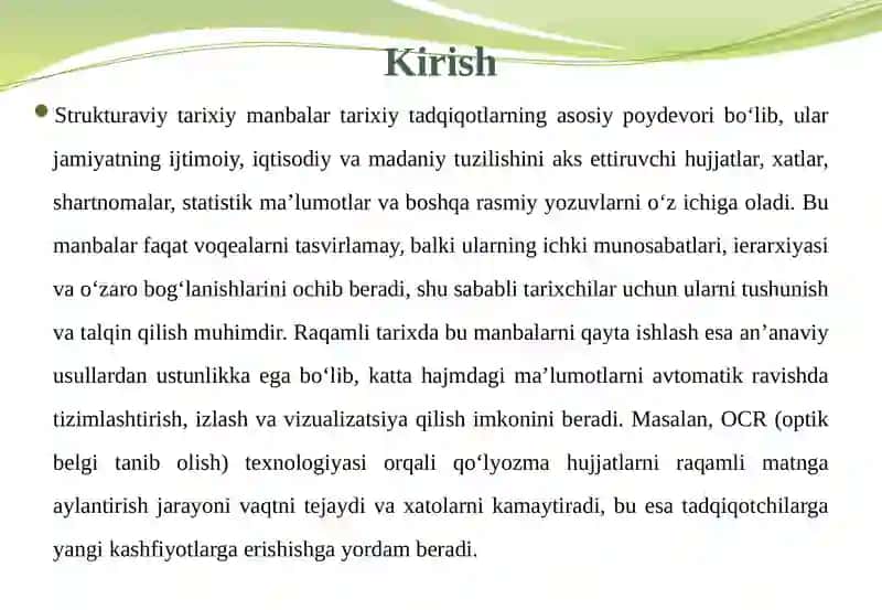 Strukturaviy tarixiy manbalarni qayta ishlash va tahlil qilish 3