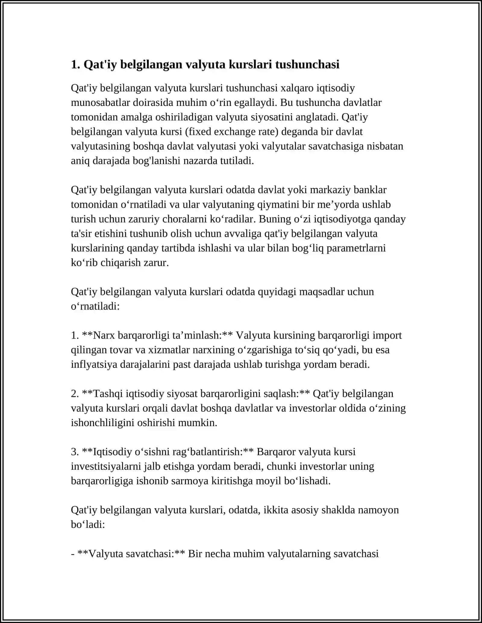 QAT‘IY BELGILANGAN VALYUTA KURSLARI VA VALYUTA INTERVENSIYALARI 3