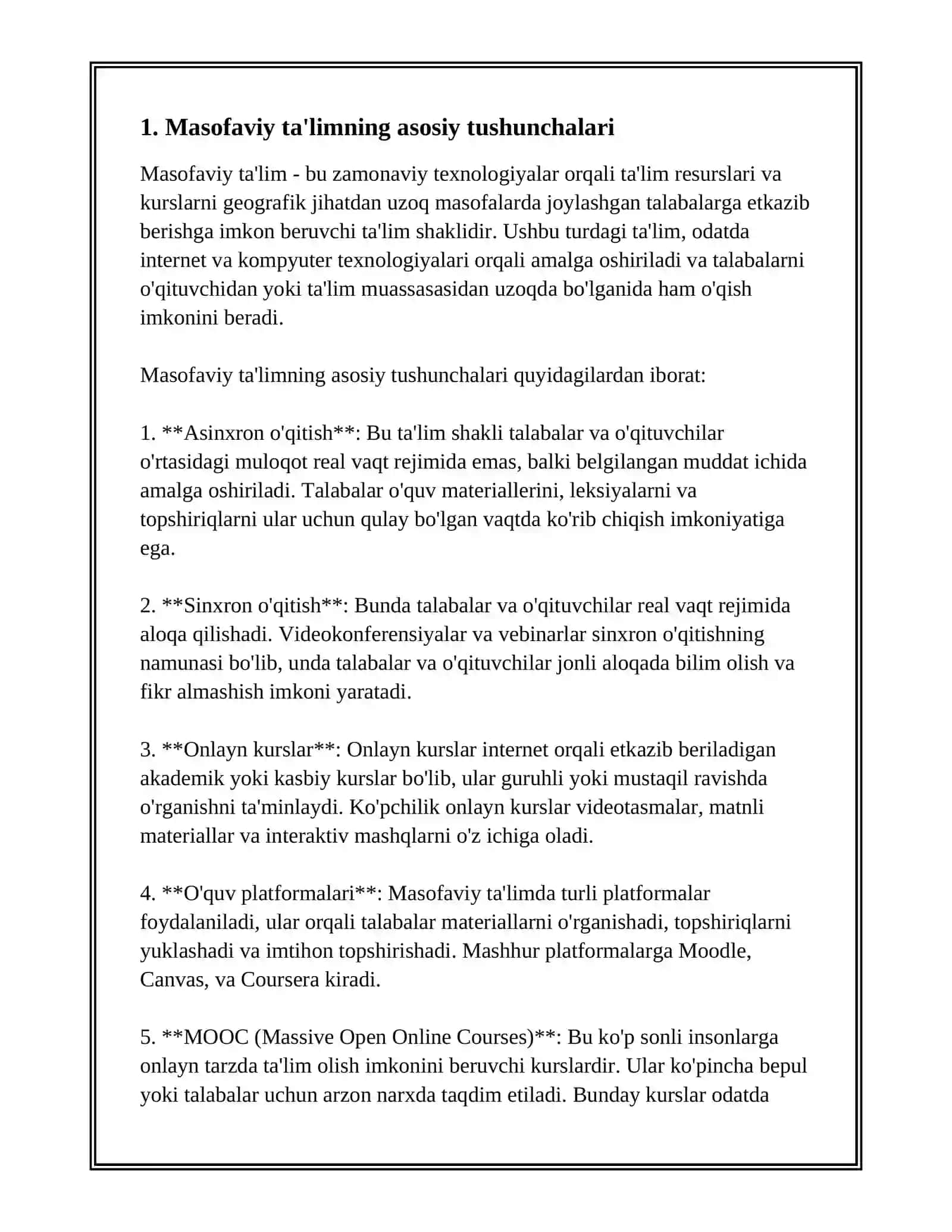 MASOFALI TAʼLIM IMKONIYATLARI, AFZALLIKLARI VA ELEKTRON DARSLIKLAR BILAN TANISHISH 3