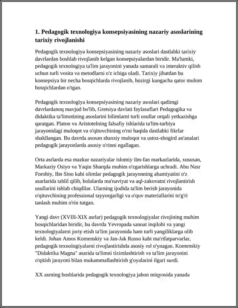 PEDAGOGIK TEXNOLOGIYA KONSEPSIYASINING RIVOJLANISH TARIXI MUSTAQIL ISH 3