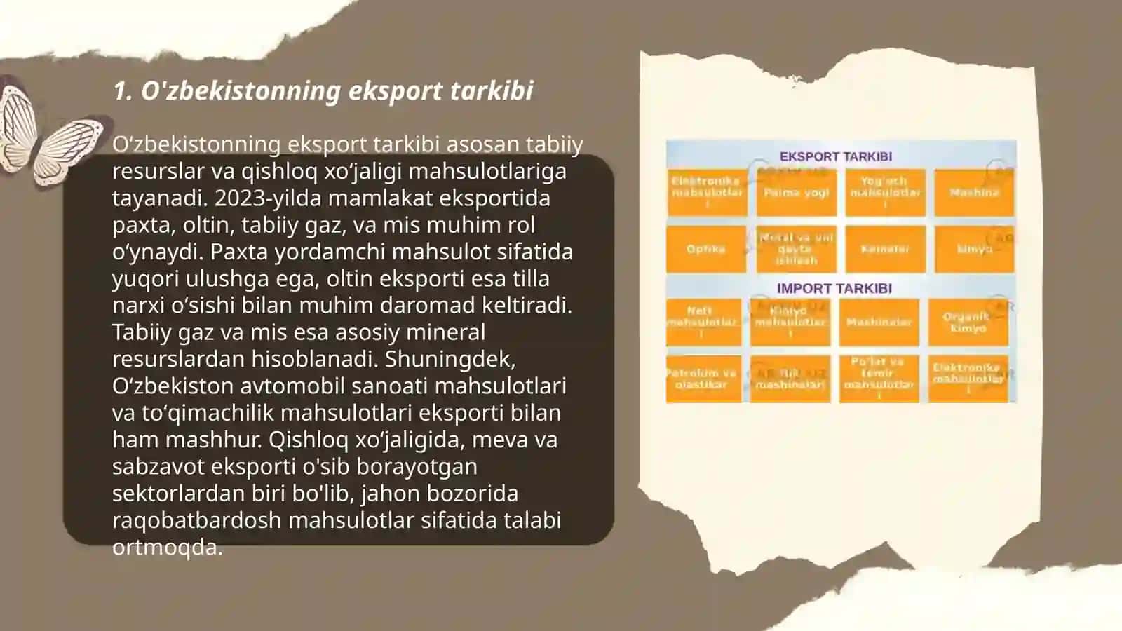O'zbekistonni eksportni tarkibi Va hajmi 3