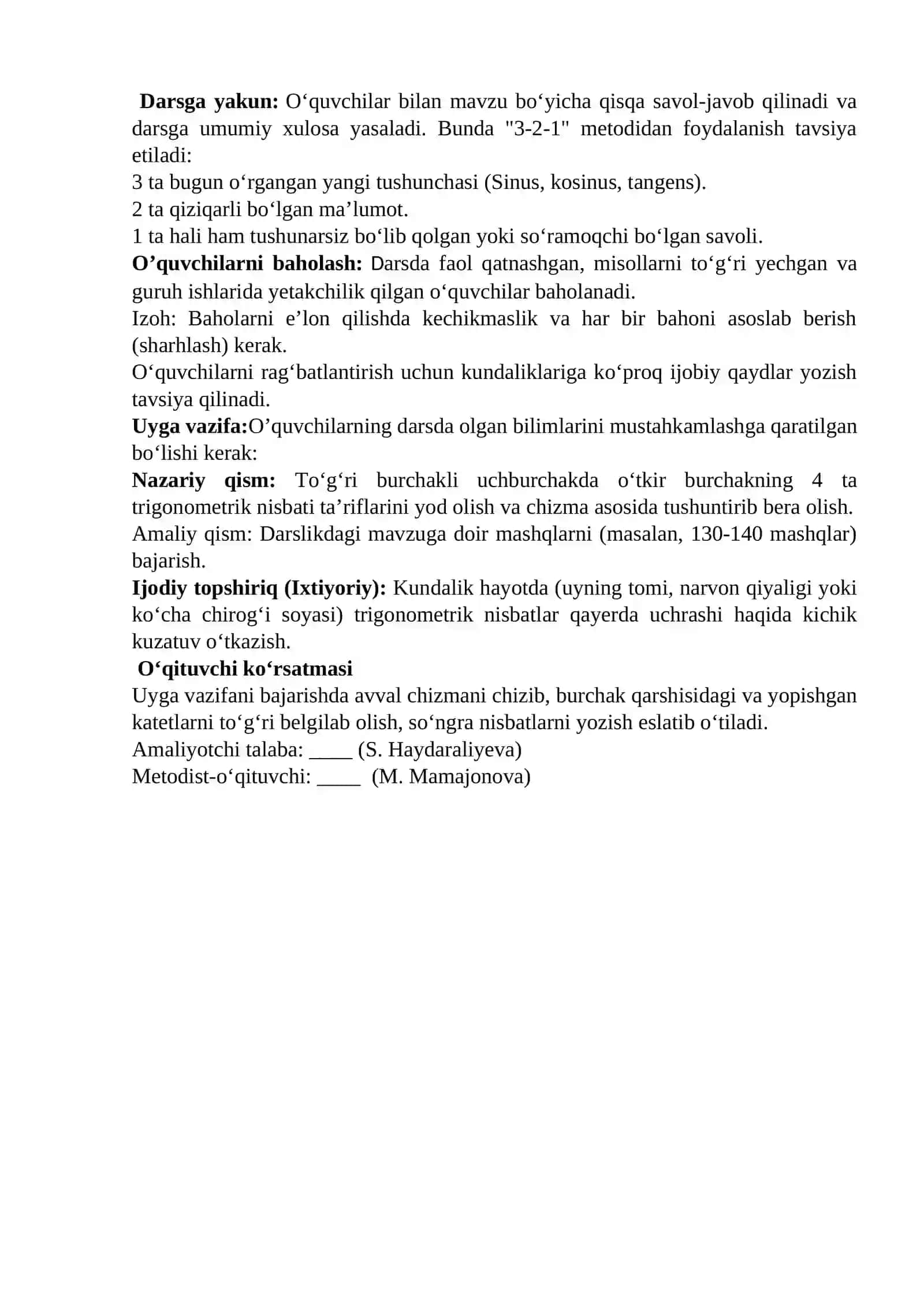 O‘tkir burchak sinusi, kosinusi, tangensi va kotangens 3