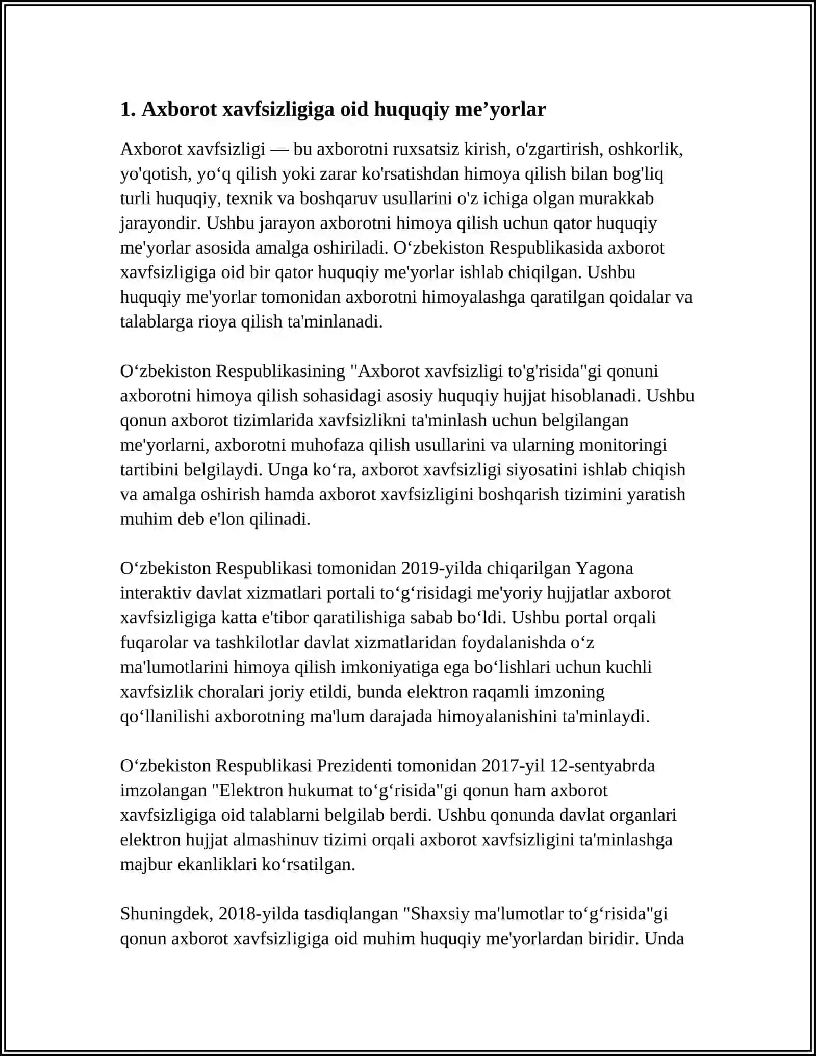 TASHKILOT MEHNAT SHARTNOMASIDA AXBOROT XAVFSIZLIGIGA QО‘YILGAN TALABLAR VA XODIMLAR XAVFSIZLIGI 3