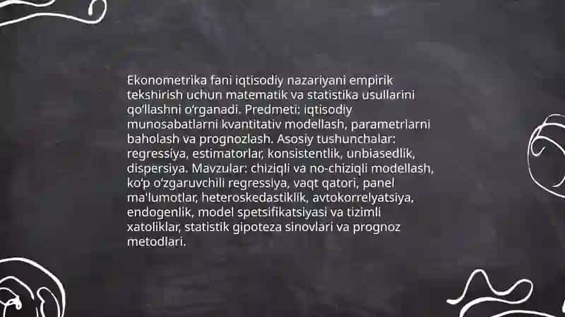 Ekonometrikaga kirish fanning predmeti, maqsadi va vazifalari 3