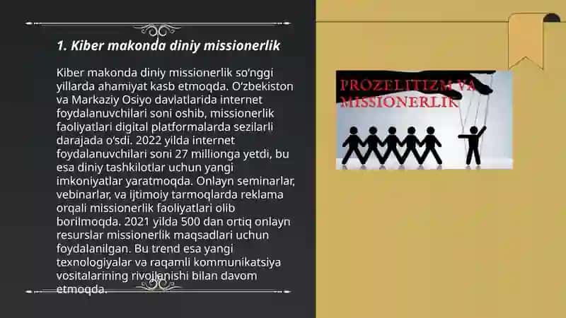 Kiber makonda din. Missionerlik va prozelitizmning ijtimoiy siyosiy xavfi 3