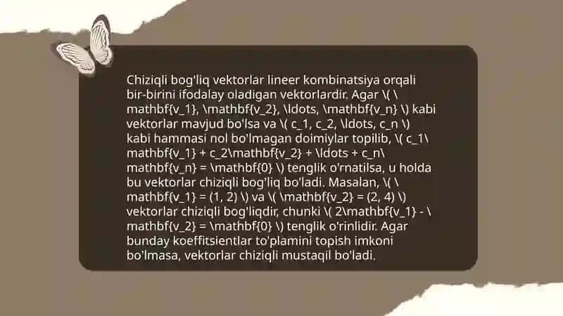 Chiziqli,erkli va chiziqli bog'liq vektorlar oilasi. 3